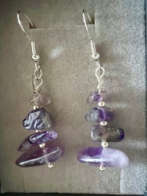 עגילי כסף 925 תליון קוורץ אמטיסט