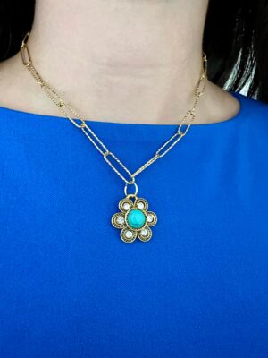 שרשרת לולאות אליפטיות גדולות תליון וינטג' פרח