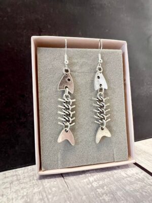 עגילי כסף 925 שלד דג