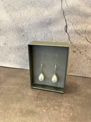 עגילי חישוק כסף 925 תליון פנינה