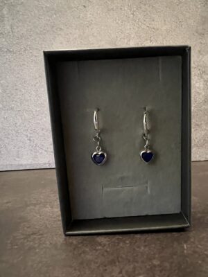 עגילי חישוק כסף 925 תליון לב כחול