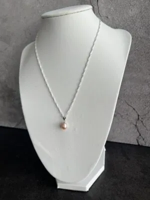 שרשרת ספירל כסף 925 תליון פנינה ורודה