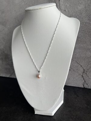 שרשרת ספירל כסף 925 תליון פנינה ורודה