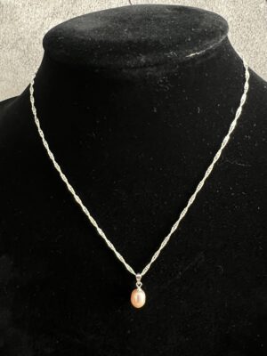 שרשרת ספירל כסף 925 תליון פנינה אפרסק