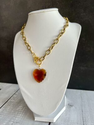 שרשרת לולאות זהב לב אמבר