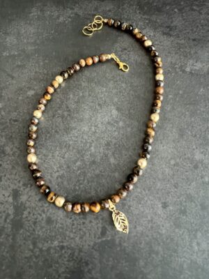 שרשרת עין הנמר עלה זהב