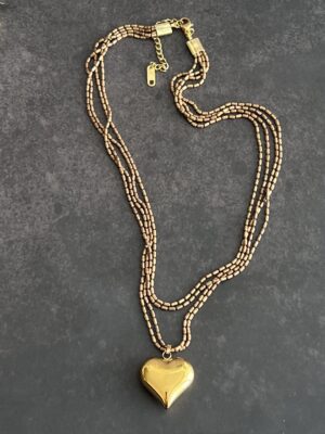 שרשרת חיבורים ברונזה תליון לב זהב