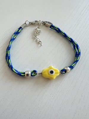 צמיד חוט כחול חמסה צהובה