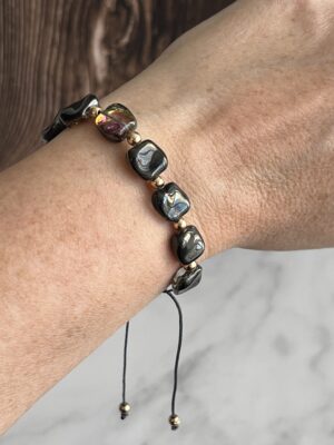 צמיד מתכוונן זכוכית שחור וצבעוני