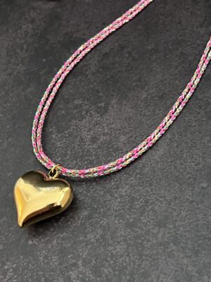 שרשרת חוט ורוד לב זהב