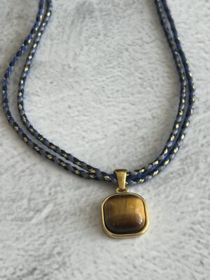 שרשרת חוט כחול תליון מוזהב עין הנמר