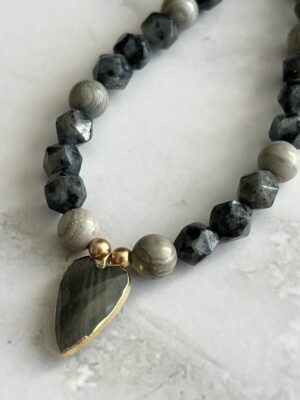 קולקציית גוונים שרשרת לב לברדורייט שחור