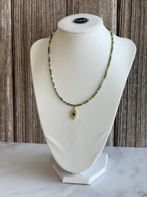 קולקציית גוונים שרשרת דקה בירוק וזהב תליון