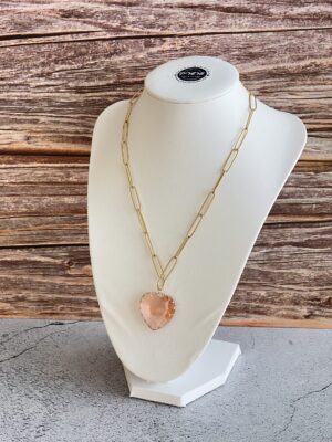 שרשרת לולאות זהב לב מרקיזה ורוד