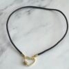 ⁦שרשרת צמה עור חום קרבינה בזהב⁩ – תמונה ⁦3⁩