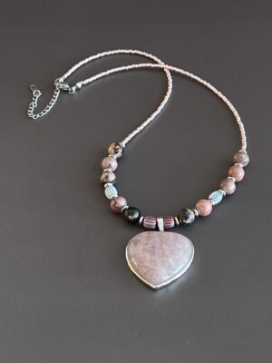 שרשרת אהבה ורודה לב רוז קוורץ