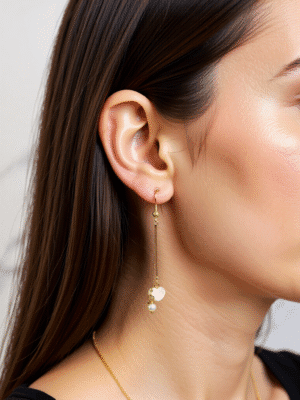 עגילים תלויים לב ופנינה