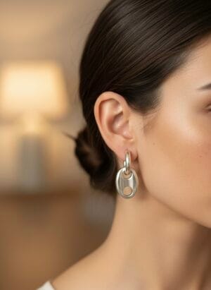 עגילי חישוק גדולים כסופים חוליית עוגן