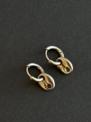 עגילי חישוק קטנים כסופים חוליית עוגן