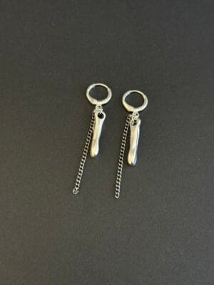 עגילי חישוק כסופים 925 מעוינים לולאות ומקל