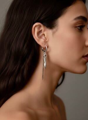 עגילי כסף 925 קוים בגימור גולמי