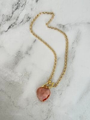 שרשרת לולאות זהב לב מרקיזה ורוד