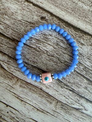 צמיד גמיש קריסטל כחול עין ורודה