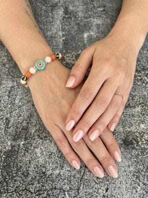 צמיד גמיש כתום ושמנת עין טורקיז