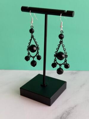 עגילי שנדליר שחור כסף 925