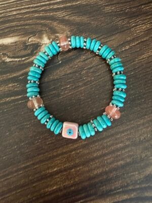 צמיד גמיש טורקיז עין ורודה